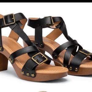 Black Strappy Block Heel Sandals Size 9 | Buckle Detail Boho Summer Chunky Heel